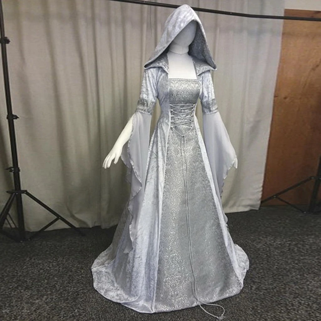 FREE OSTRICH Medieval Dress Gown Robe Palace Princess Dress Adults Vintage Evening Hooded Long Sexy Party Halloween Costume 1014