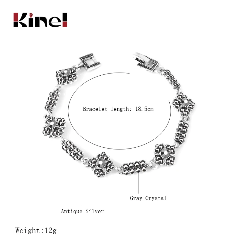 Kinel Шарм яркий черный кристалл браслет для женщин античное серебро панк Рок Этнические браслеты Винтажные Ювелирные изделия Прямая