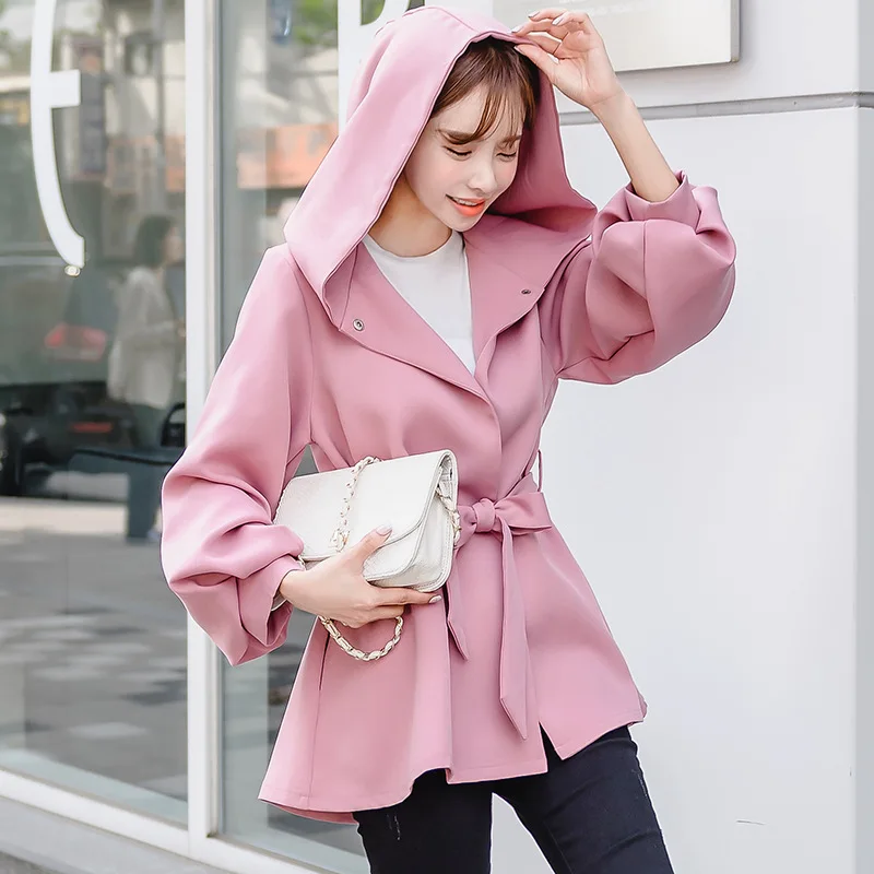 

F6110 2018 Photo Shoot Fall And Winter Clothes New Style Korean-style Long Sleeve Middle Long Coat Slimming Lace-up Hooded Trenc