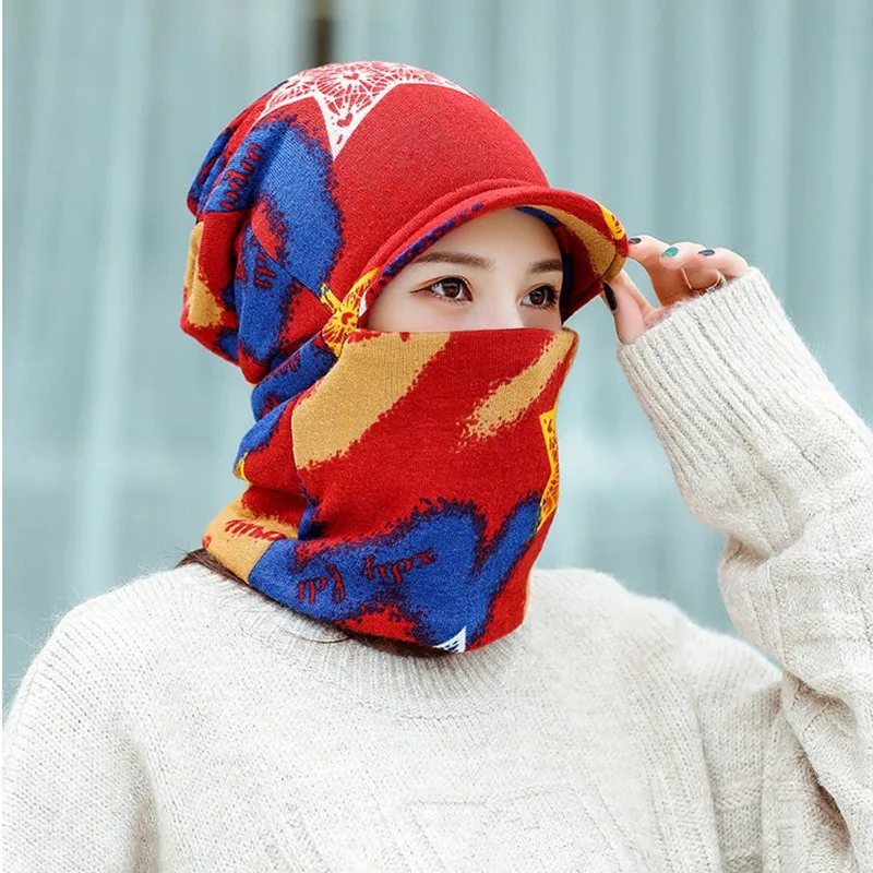 Hat Scarf Women Men Small Brim Cap Neck Warmer Headwear For Winter Cold Weather Colorful Soft Elastic Windproof