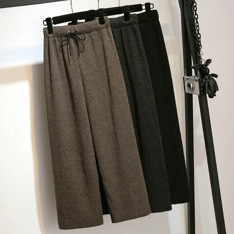 

High Waist Pleated Wide Winter Pants women 2019 Slim Solid Trousers Women Loose Lace Up Pants Womens Bottoms Womens