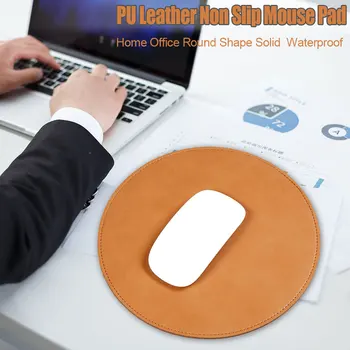 

PU Leather Round Shape Waterproof Mouse Pad Smooth Surface Universal Soft Noiseless Solid Non Slip Gaming Home Office Cushion