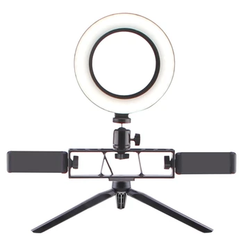 

16CM Dimmable Ring Light with Tripod and Dual Phone Clip for Smart Phone Makeup Live Youtube Photographic Studio