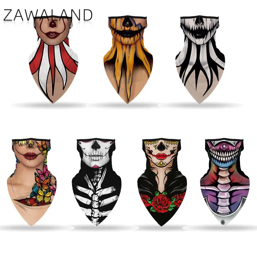 

Zawaland Halloween party Funny Big Mouth Print Balaclava Bandana Ski Face Scarfs Headwear Outdoors Neckerchief Triangle Scarves