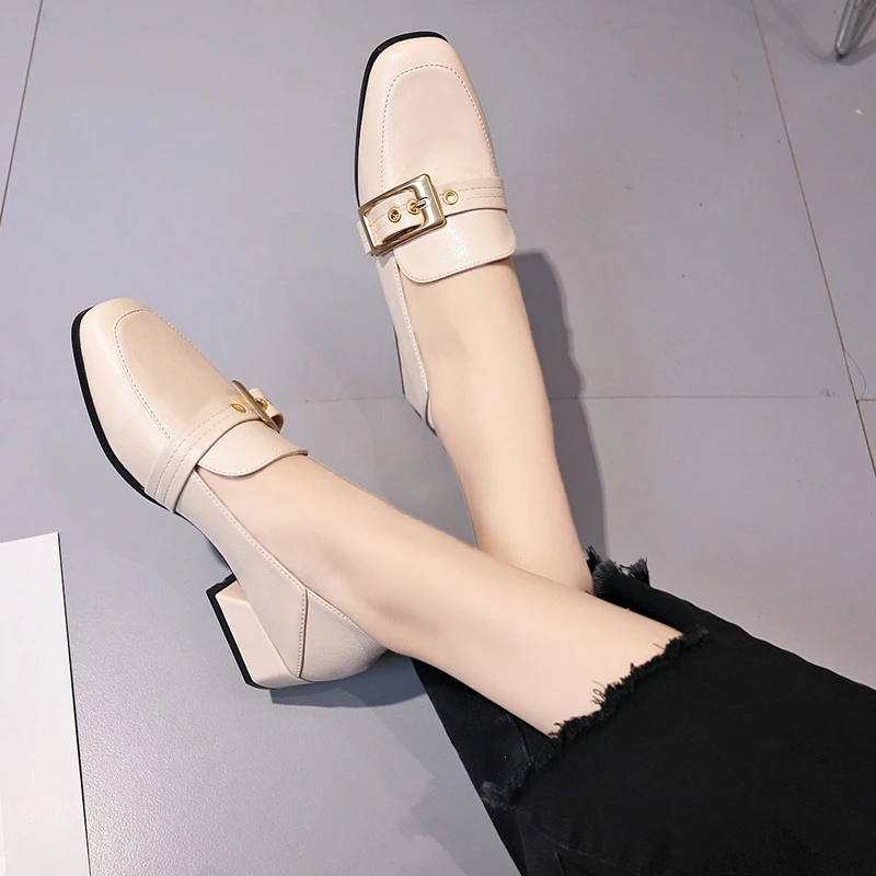

Women Heeled Shoes Spring 2020 models PU solid color metal decoration comfortable square root non-slip simple wild woman U29-16