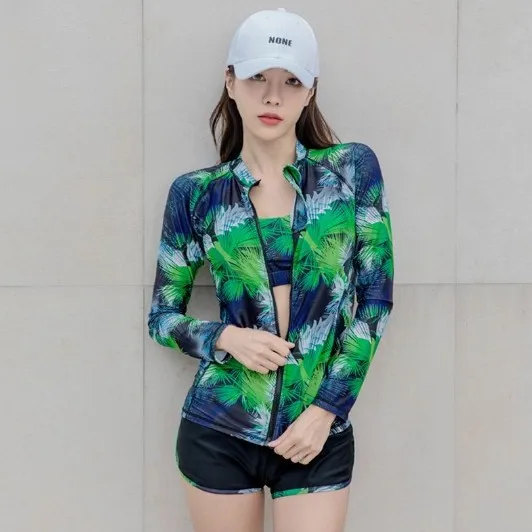 

2018 New Style Korean-style WOMEN'S Swimsuit Boxer Split Type Zipper Three-piece Set Hot Springs Beach Swimwear Sun Protection C