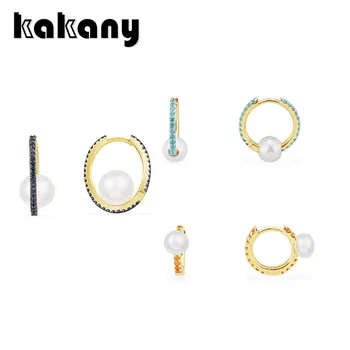 

2020 New High Quality Fashion Golden Blue Mini Ring Earrings With Pearl Shiny Cubic Zirconia Luxury Jewelry Gifts For Women