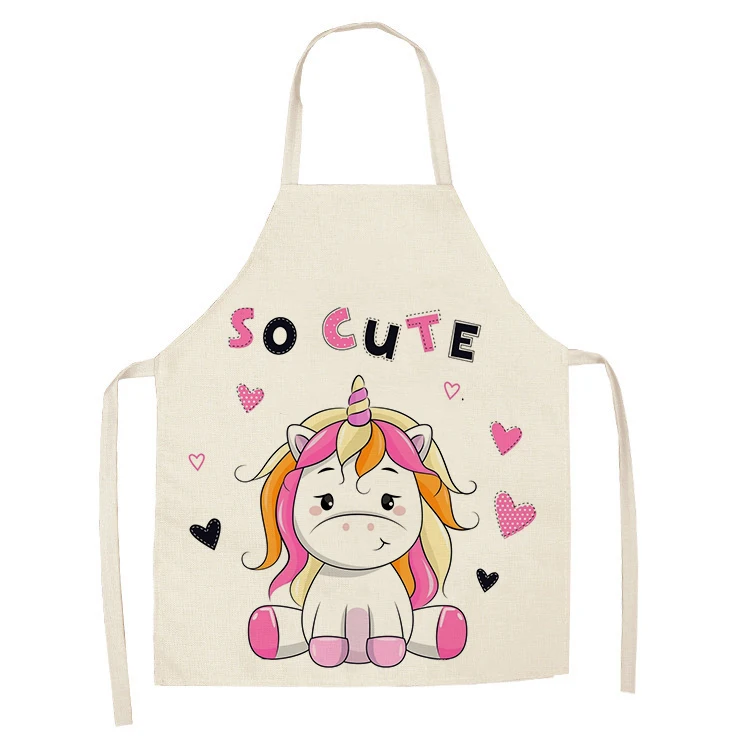 1Pcs Kitchen Apron Cartoon Unicorn Music Printed Sleeveless Cotton Linen Aprons for Men Women Home Cleaning Tools WQTF01