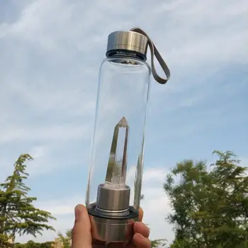 

Natural Quartz White Crystal Glass Elixir Water Bottle Point With Crystal Wand Healing