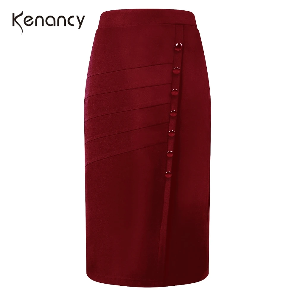 

Kenancy Women Office Skirt Fashion Woolen Button Fly OL Women Pencil Skirts High Waist Cut Out Elegant Plus Size 5XL Jupe Saia