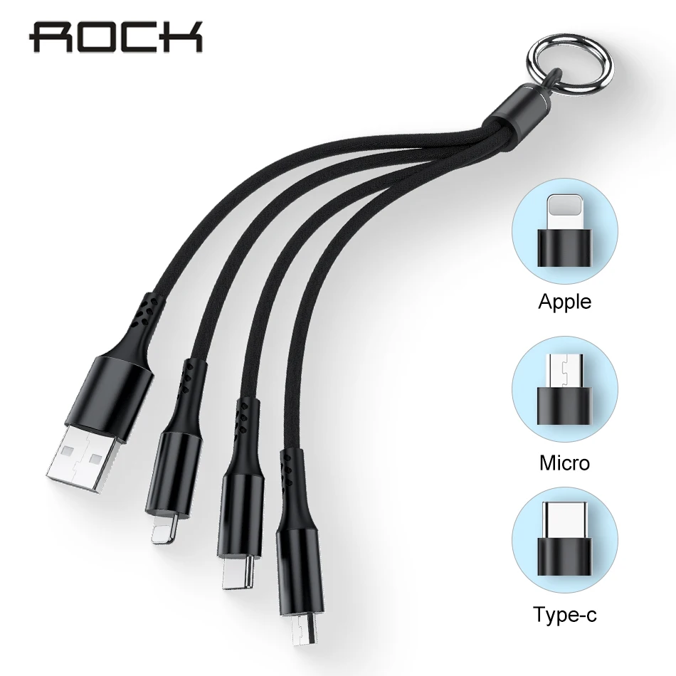 ROCK 3 в 1 Micro usb type C кабель для iPhone 11 samsung Xiaomi Мобильный телефон Android шнур портативный мульти брелок Синхронизация данных провод