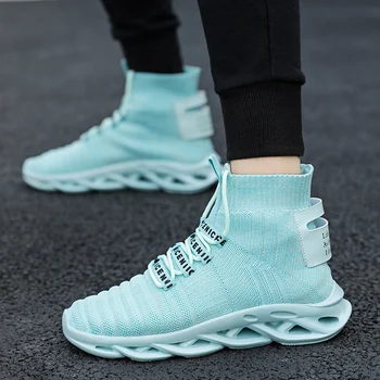 

Men Shoes Breathable Solid White Light Knitting Fashion Hollow Sole Elastic Socks Sneakers High Top Tenis Slip On Footwear 2019