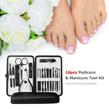 

16pcs Pedicure Manicure Tool Kit Portable Nail Clippers Set with Acne Needle Nail File Trimmer Eyebrow Scissors Dead SkinRemoval
