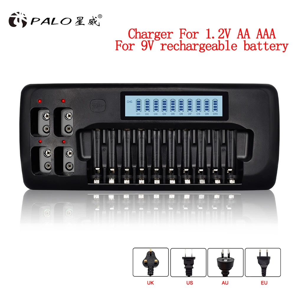 PALO 4-48 slots AA AAA battery charger LCD display smart fast charger for 1.2V AA AAA Ni-MH Ni-CD rechargeable batteries 