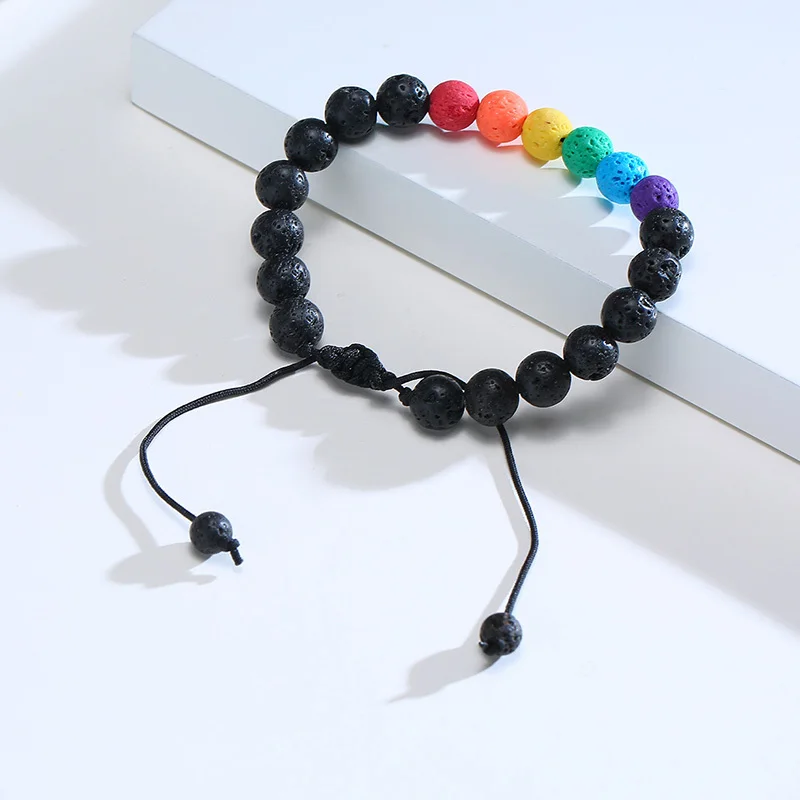 28 Long Black Unisex Pride Rainbow Beaded Necklace