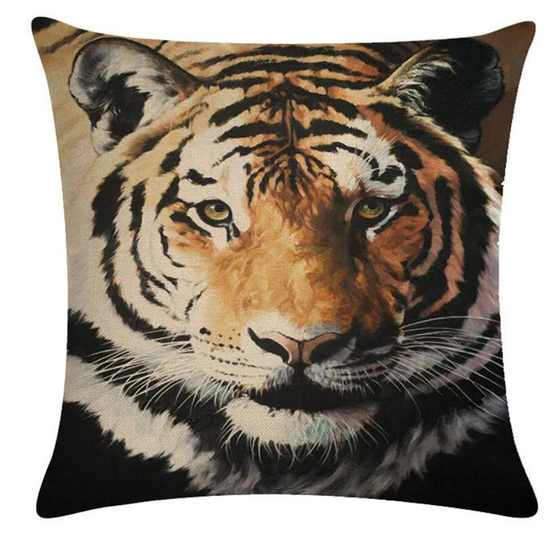 

45x45cm Single-sided Tiger Lion Leopard Animal Series Pillowcase Soft Linen Pillow Cushions Dustproof Cover Home Office Items