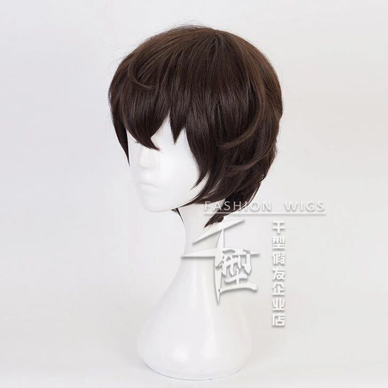 New Arrival Anime Bungo Stray Dogs Dazai Osamu Short Brown Curly Hair Heat Resistant Cosplay Costume Wig + Keychain + Cap