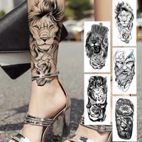 Rose Lion Temporary Tattoo For Women Men Adult Black God Flower Tattoos Sticker Fake Cross Crown Clock 3D Tatoos Transferable