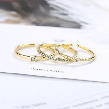 

3 Pcs/set 925 Sterling Silver Rings for Women 2020 New Fashion Simple Inlay Geometric Cubic Zircon Rings Set Party Jewelry Gift