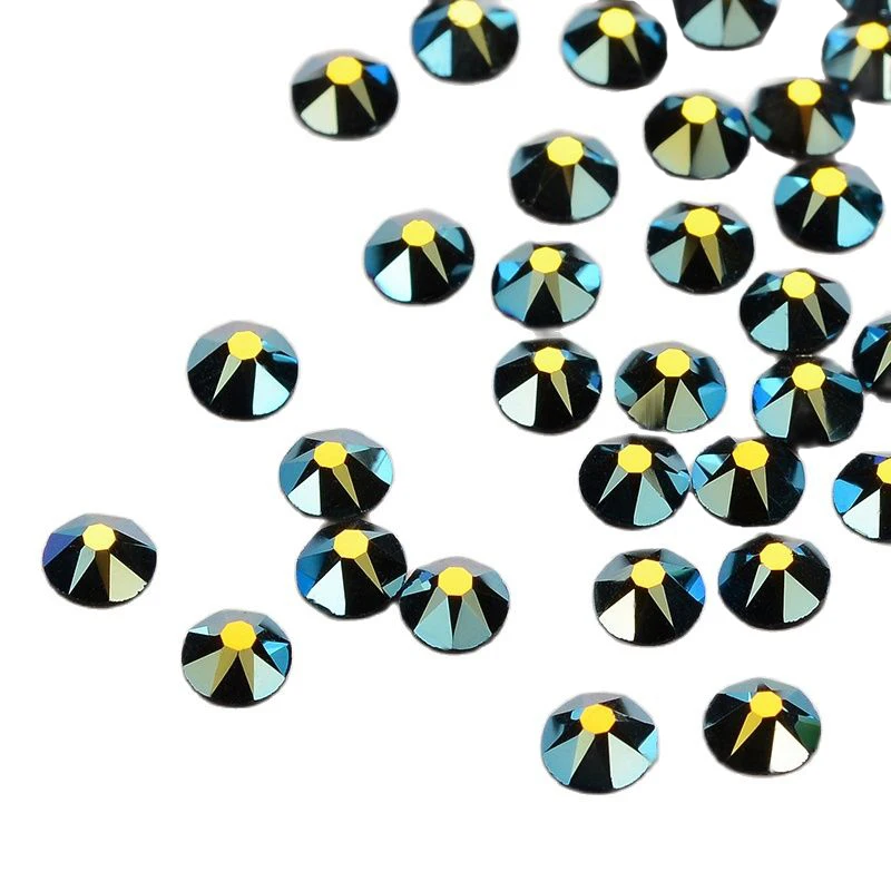 Black AB Rhinestones 8 Big 8 Small Shimmer No-HotFix  Facets Cut Garments Rhinestone Round Flatback For DIY Nail Art Accessories