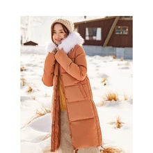 INMAN Женское зимнее пуховое пальто с меховым воротником и капюшоном, теплое пуховое пальто