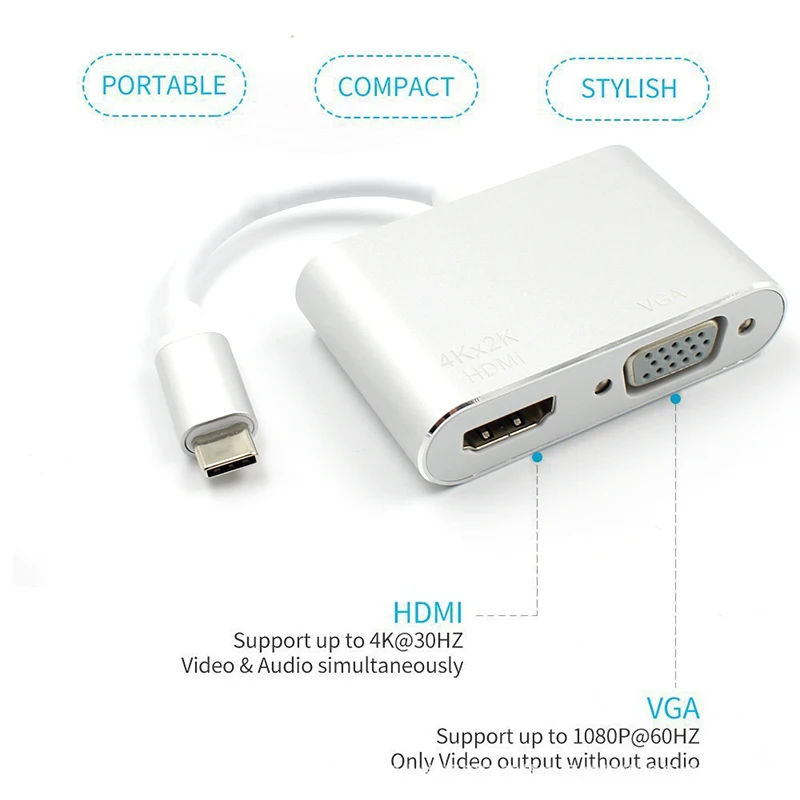 Usb C к Hdmi 4K Vga адаптер Usb 3,1 type C Usb-C к Vga Hdmi преобразователи видеосигнала адаптер для нового Macbook Pro/Chromebook Pix