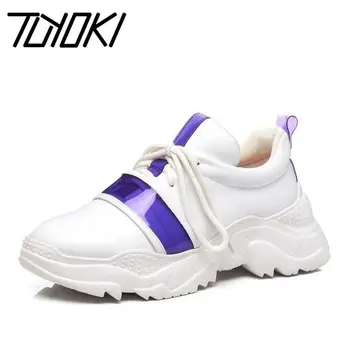 

Tuyoki Women Casual Sneaker Real Leather Quality Outdoor Brand New Shoes Women Lace Up Jogging Platform Sneakers Size 34-39