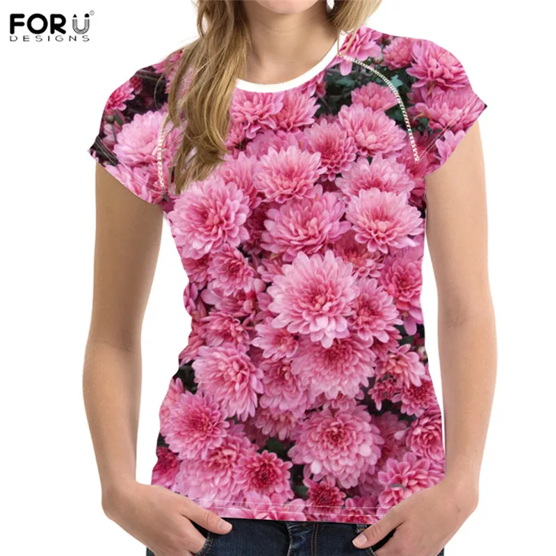 FORUDESIGNS/женская модная футболка в стиле Harajukus с цветочным принтом розы, женские топы, женские брендовые футболки, женские футболки - Цвет: HMO221BV