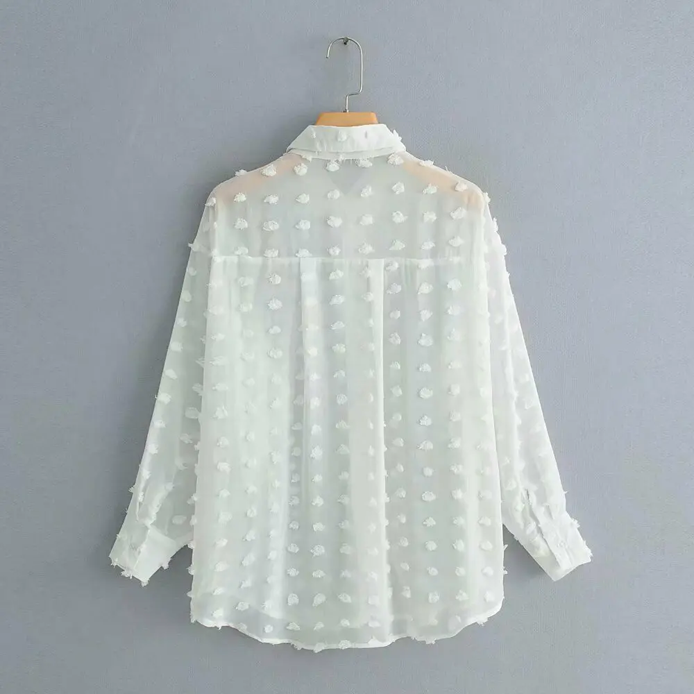 Блузка женская шифоновая в горошек топ свободного покроя с длинным рукавом