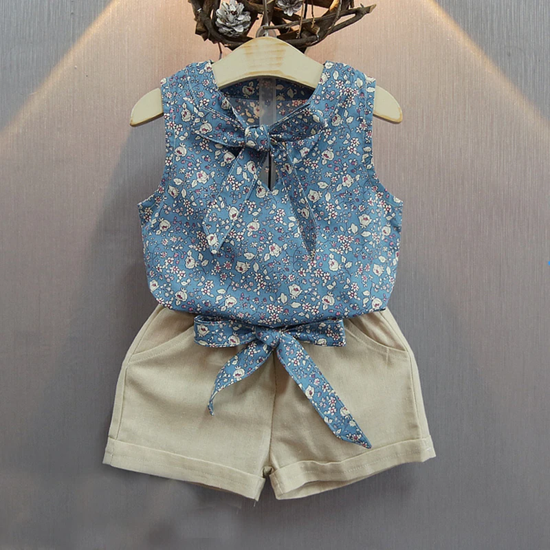 2017 New Girls Flower Printing Vest + Pure Color P...