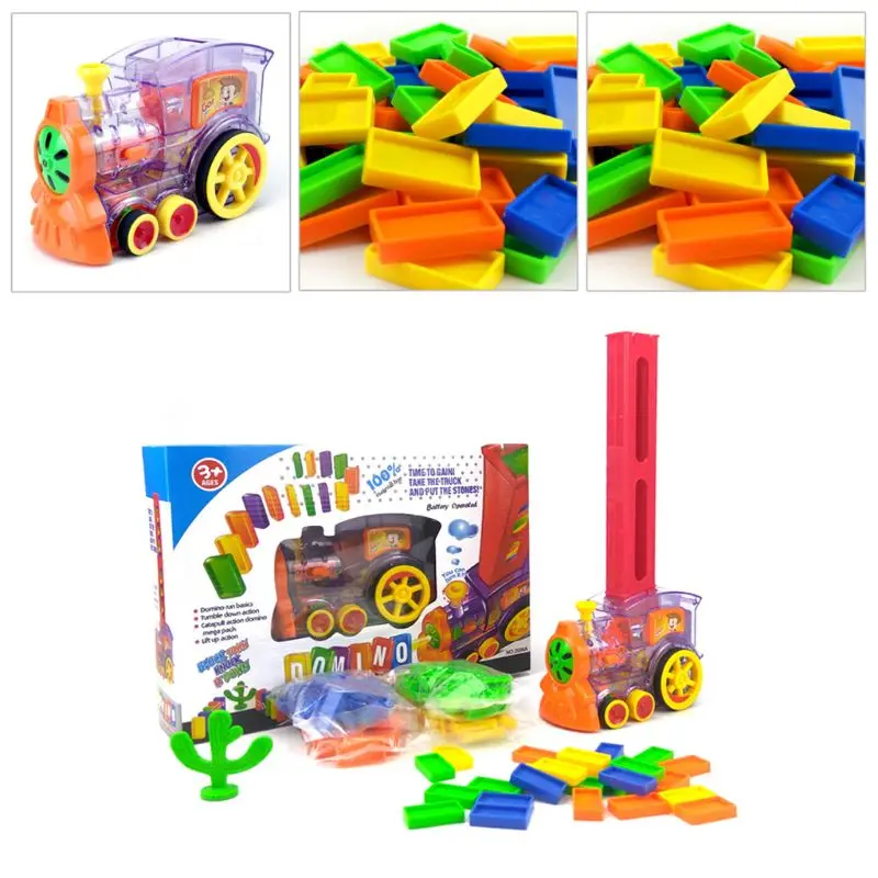 

Colored Electric Train Set Automatic Brick Laying Toy Trains Domino Board Game for Children