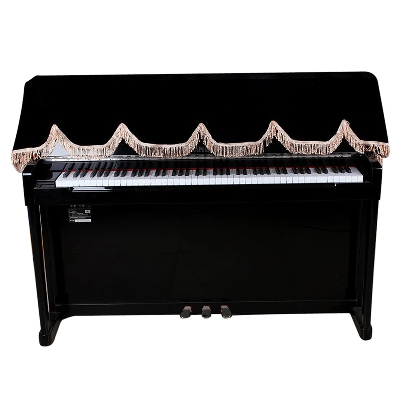 88-key Electronic Piano Keyboard Cover Pleuche Decorated with Fringes Beautiful Black