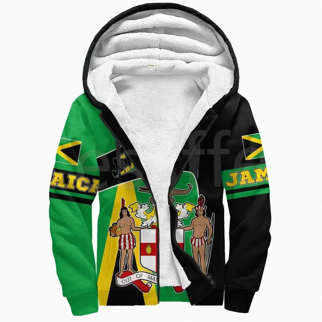 Tessffel Reggae County Flag Africa Jamaica King Emblem Lion 3DPrint Men/Women Winter Coat Zipper Fleece Hoodies Casual Jacket A2