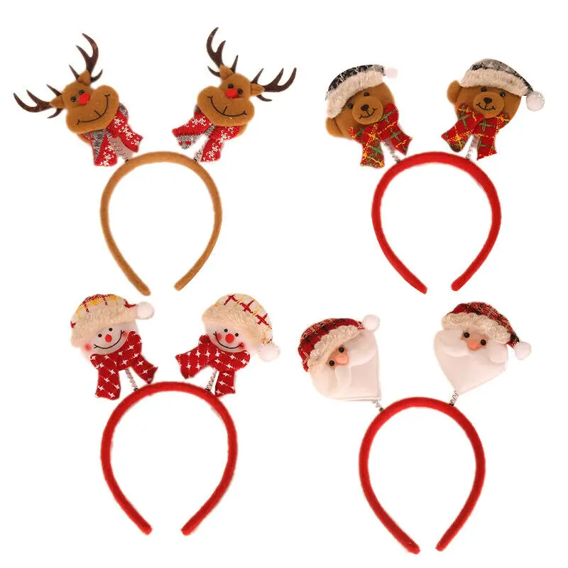 

Xmas Headband Santa Claus Christmas Party Decor Double Hair Band Clasp Head Hoop Snowman Elk Xmas Hair Band Headwear Kids Gifts