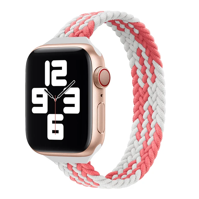 Slim Braided Solo Loop For Apple watch band 44mm 40mm 42mm 38mm 42 mm FABRIC Elastic belt bracelet iWatch serie 6 5 4 3 se strap 1 Z pattern-pink