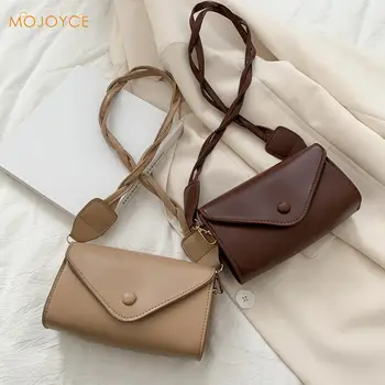 

Fashion Solid Color Women Shoulder Handbags Casual Woven Belt Small Totes Purse Female PU Leather Travel Daily Crossbody Bags