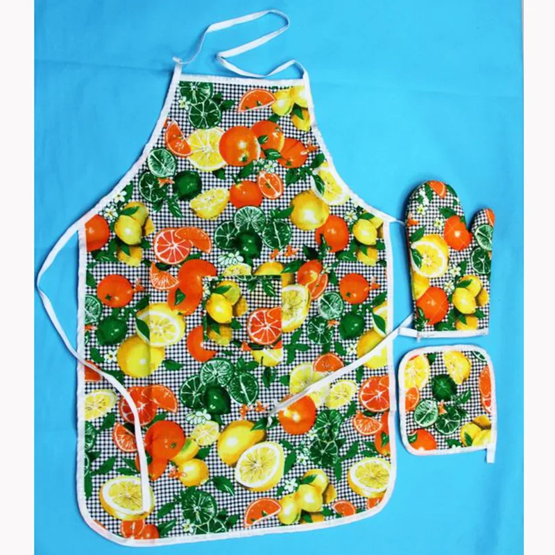 

Manufacturer Sells Kitchen Insulated 3pcs Set Apron Gloves Pot Pad Set Cotton Heat Resistant Anti-Slip Baking Oven