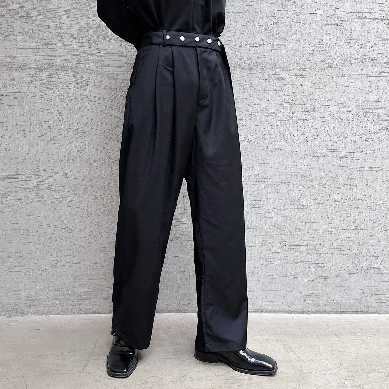 

Autumn men's high waist straight casual pants Korean version loose sagging trousers hairstylist youth floor wide leg pants