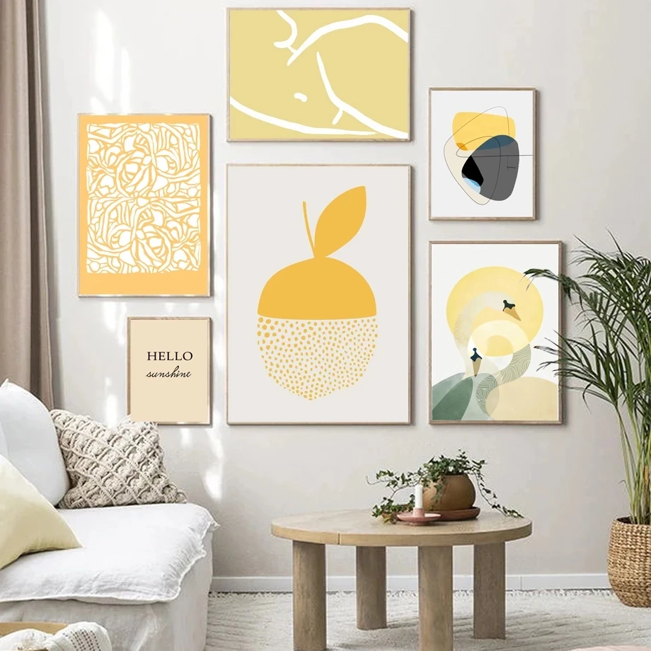 

Abstract Yellow Geometric Pattern Poster and Print Character Line Flower Canvas Painting Picture Wallpaper Wall Art Home Bedroom