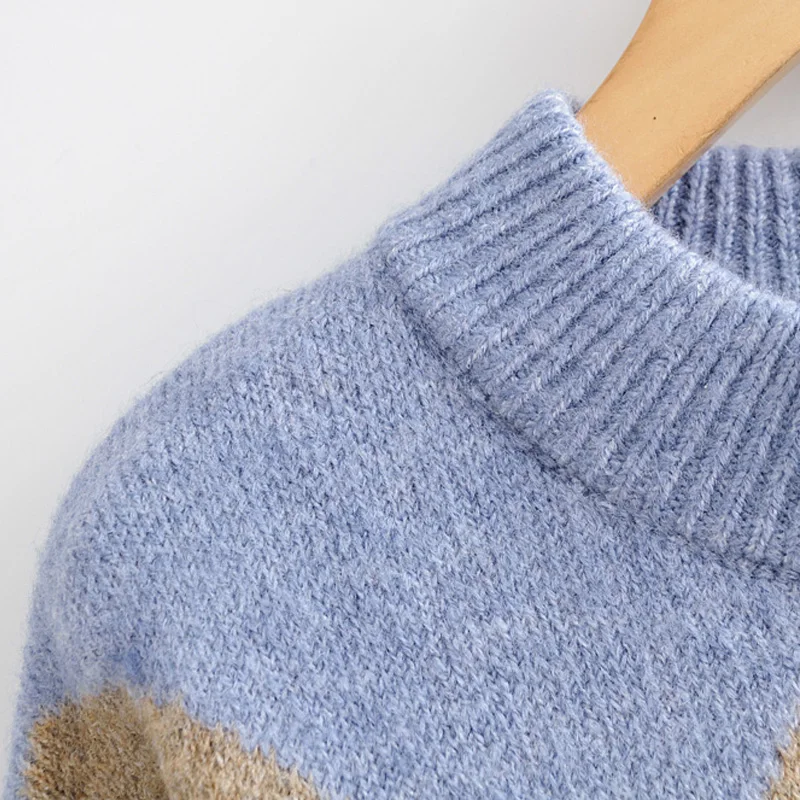 Осенний и зимний женский свитер Повседневный Алмазный клетчатый свитер с круглым вырезом и длинным рукавом