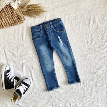

Baby Girl Jeans for Children 2019 Autumn Soft Ripped Denim Pants Cute Tassel Slim Fit Blue Leggings for 1-4 Years Toddler Kids