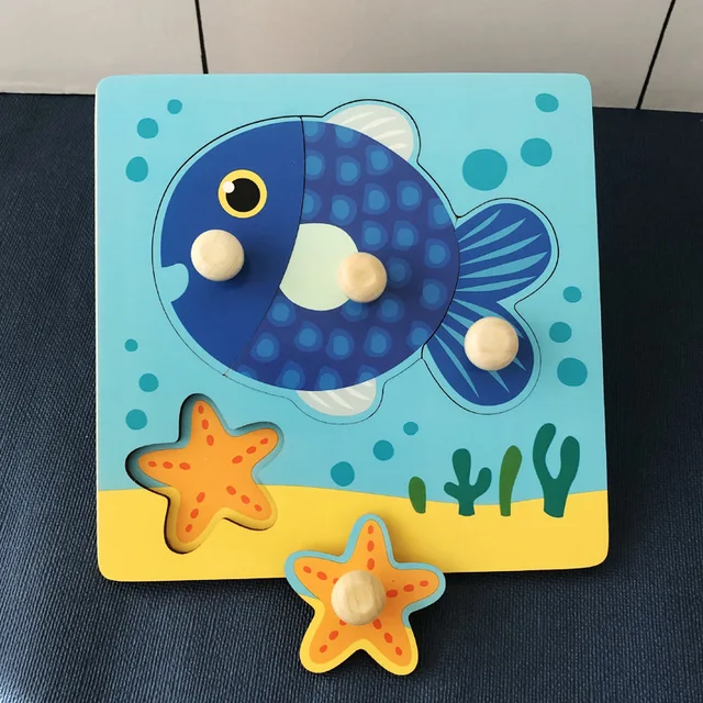 Kids Hand Grab Board 3D Puzzle Wooden Toys for Children Cartoon Animal Wood Jigsaw Toddler Baby Early Educational Learning Toy 6