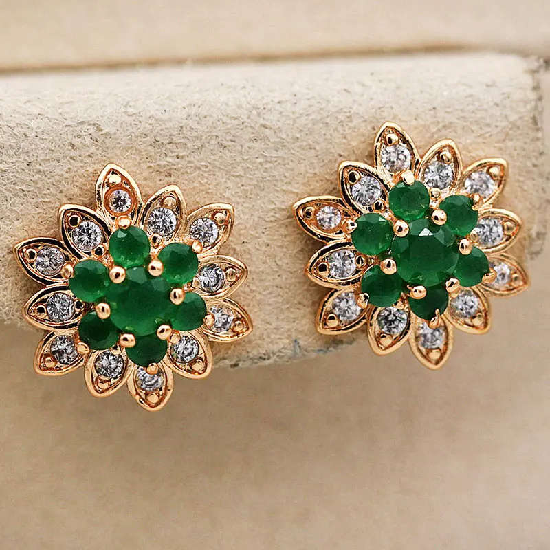 Women Luxury Trendy Jewelry Lotus Flower Earrings Fashion Bohemian Vocation Style Red Zircon Small Stud Accessories | Украшения и