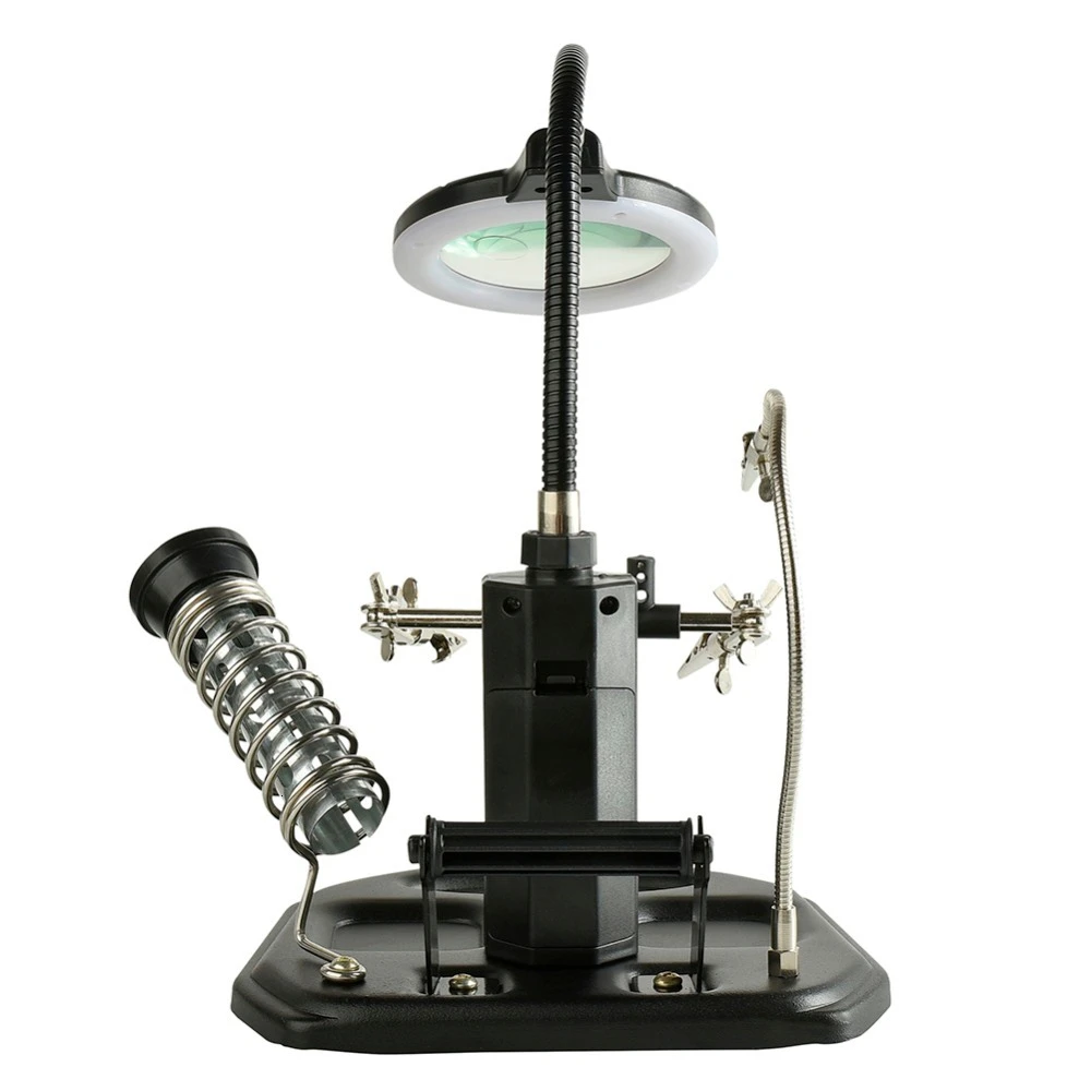 

LED Welding Auxiliary Clip Desk Magnifier Lamp Soldering Iron Third Helping Hand Workbench Light Magnifying Glass Repair Loupe