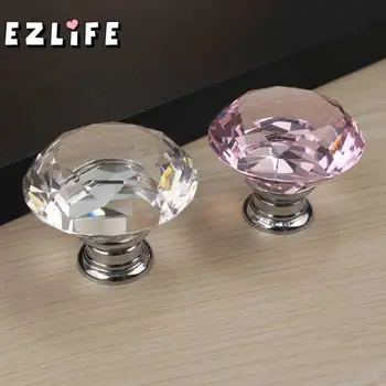 1Pcs 40mm Crystal Glass Diamond Shape Cabinet Knobs Cupboard Handles Kitchen Pull RYW443 Drawer Accessories Transparent Typ K3D9