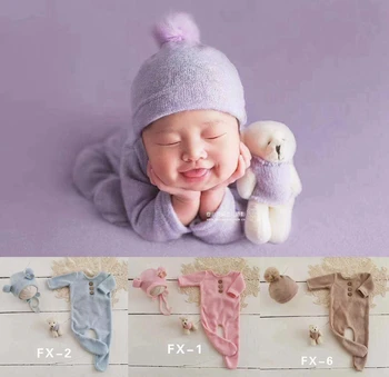 

Newborn Photography Jumpsuit Hat Doll Cute Newborn Bear Shooting Romper Baby Photo Studio Clothing Set ,#P2457