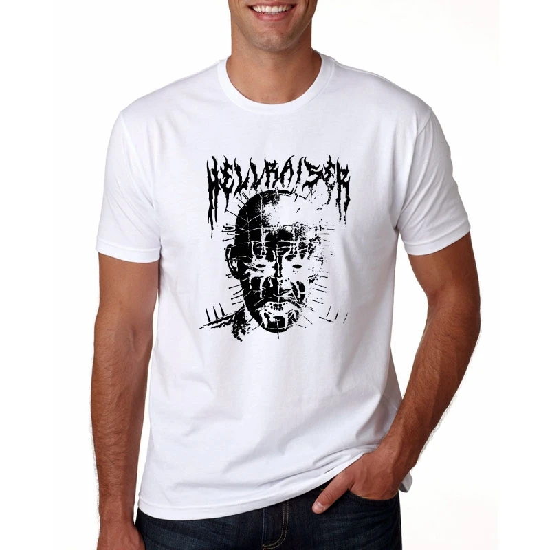Футболки черный металл Pinhead Hellraiser Puzzlebox Хэллоуин для мужчин вырез лодочкой короткий рукав футболки на продажу Мужские футболки дизайн хлопок