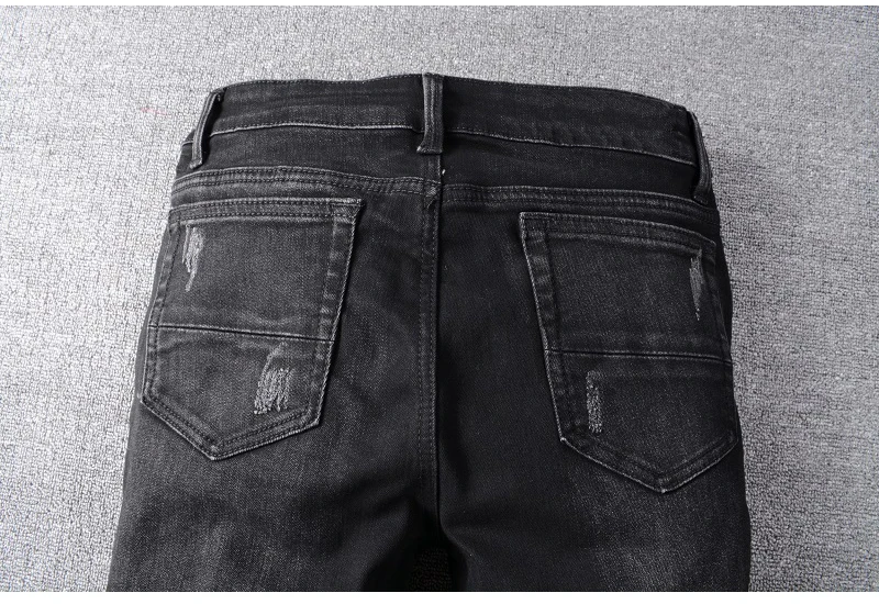 Sokotoo мужские черные рваные джинсы с вышивкой в виде птицы, уличная одежда с дырками, лоскутные Стрейчевые джинсовые штаны, обтягивающие узкие брюки