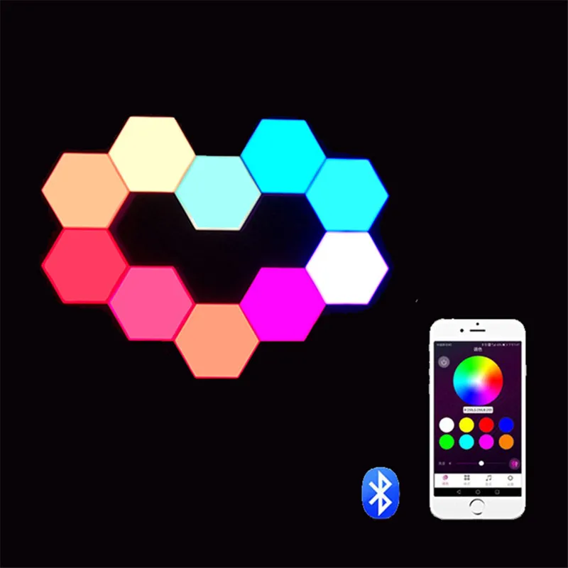 US $56.79 Quantum Light Touch RGB Night Lights Phone Bluetooth app control LED Hexagon Light Creative Home Decor Colorful Night lamp