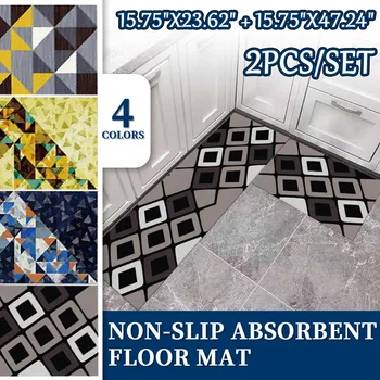 

2PCS Kitchen Floor Carpet Floor Mat Modern Geometric PatternArea Rug Non-Slip Bathroom Absorbent Doormat Pad Mat Doormat